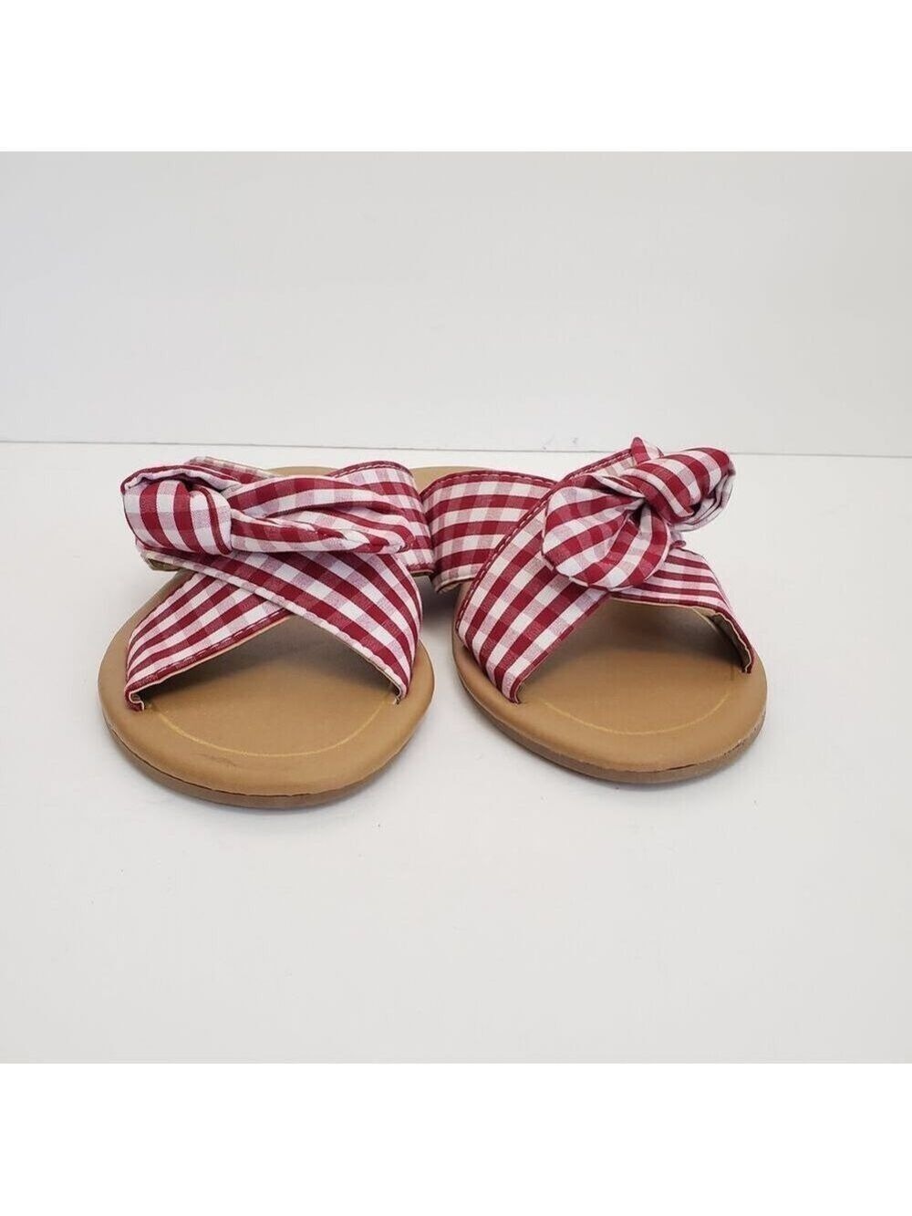 Qupid Striped Slip-On Flat Sandals with Bow Size 7 - Picture 5 of 9